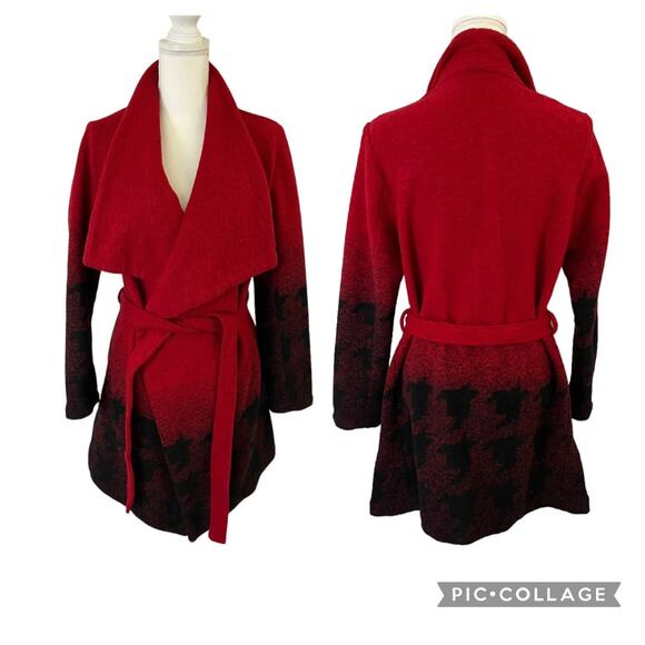 Cupcakes & cashmere 'Brighton' Houndstooth Wrap Coat Wool Belted Size Small Cozy - Picture 5 of 12
